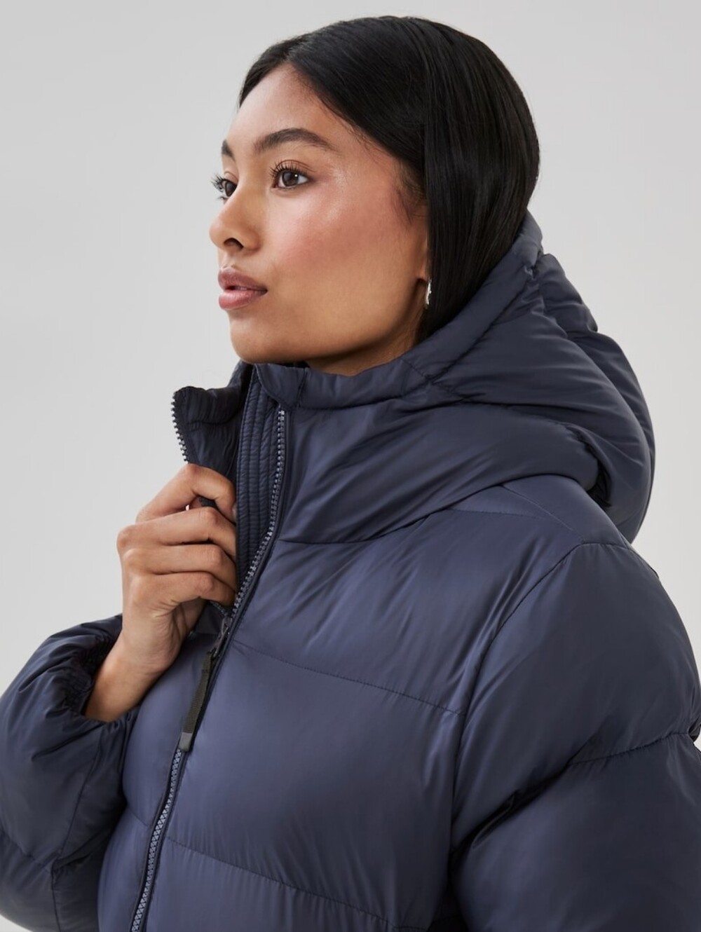 Joe Fresh Hooded Long Puffer Jacket in Navy - Picture 3 of 14